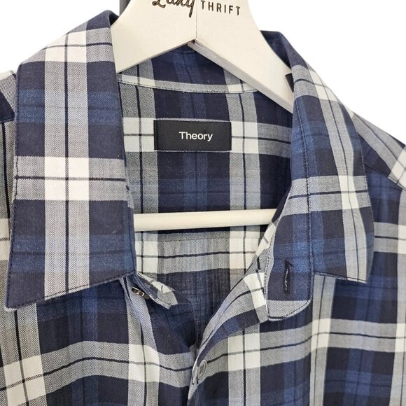 Theory Mens Sylvain Cullen Button Down Shirt, Long Sleeve, Plaid, Blue, Size L - Picture 5 of 8